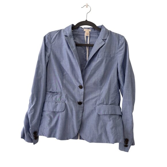 J. Crew Schoolboy Blazer Blue White Striped Cotton Two Button Slim Fit Work - Picture 6 of 13